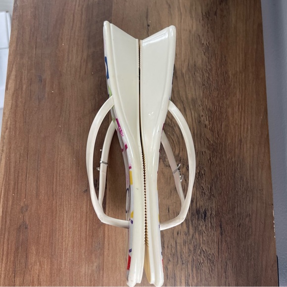 Coach Dorann Wedge Thong Flip Flops Sandals 8 Cream Colorful Logo - Picture 8 of 14